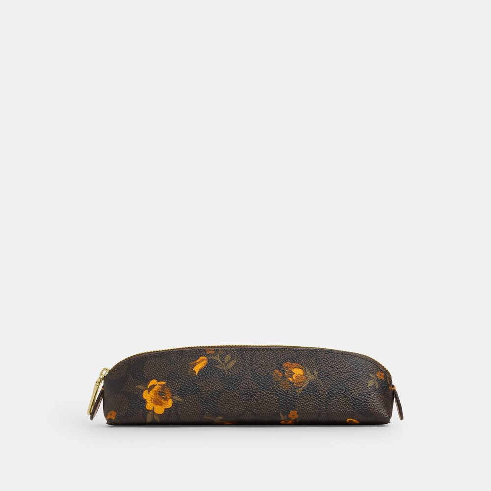 Coach Outlet Pencil Case In Signature Canvas With Floral Print